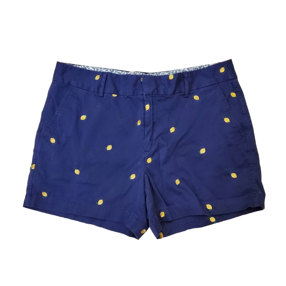 Jones New York Navy‎ & Embroidered Lemon Print Shorts Size 10